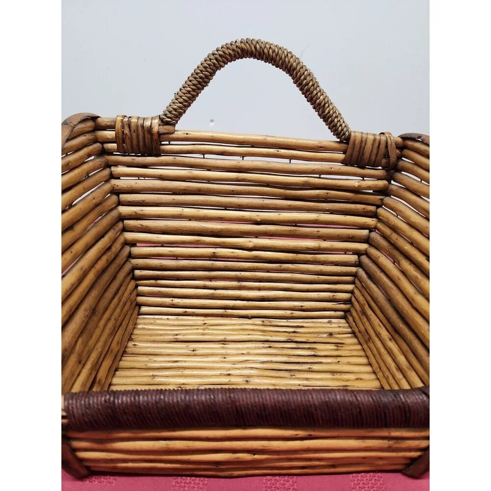 Mid-Century Rustic Twig/Rattan Basket Handmade Farmhouse Cottagecore